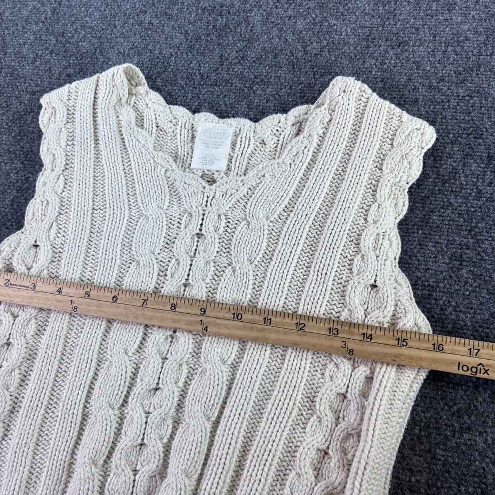 Old Navy Sweater Vest Womens S Cream Silk Cotton Cable Knit Vintage 90s Boxy Y2K - Picture 6 of 6